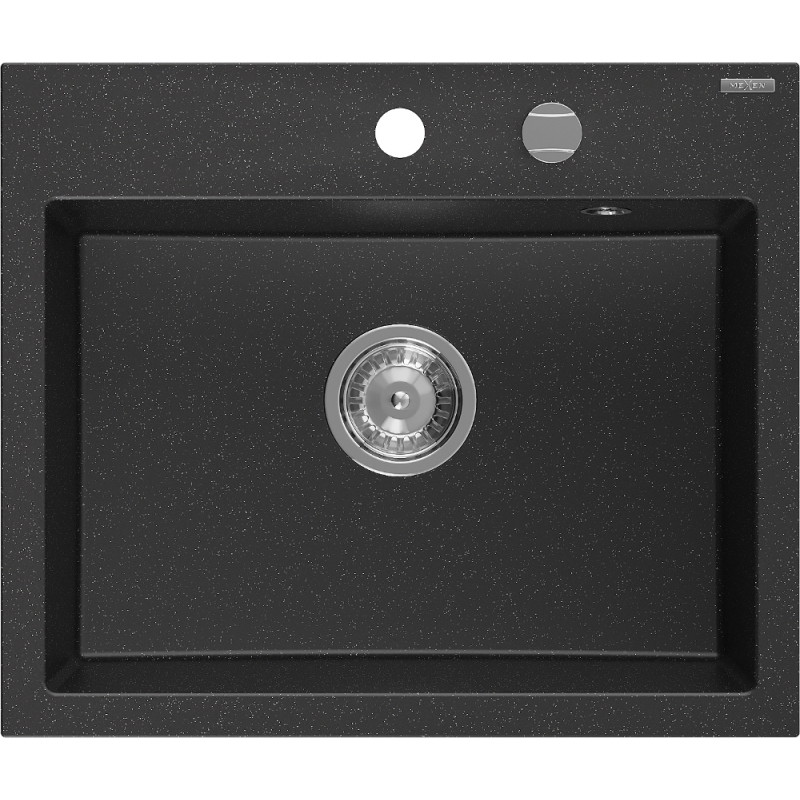 Mexen Oscar chiuvetă de granit cu 1 compartiment 580 x 490 mm, negru/argintiu metalizat, sifon cromat - 6519581000-73