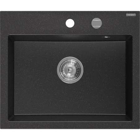 Mexen Oscar 1 rekeszes gránit mosogató 580 x 490 mm, fekete/ezüst metál, króm szifon - 6519581000-73