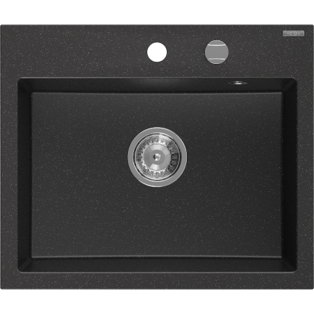 Mexen Oscar chiuvetă de granit cu 1 compartiment 580 x 490 mm, negru/argintiu metalizat, sifon cromat - 6519581000-73