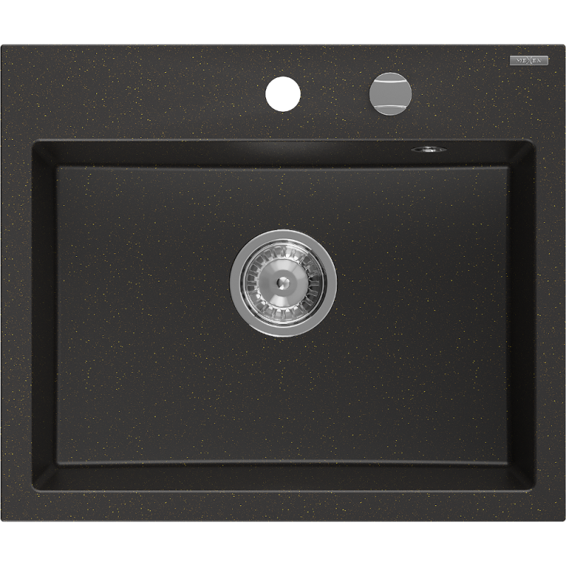 Mexen Oscar chiuvetă de granit 1-cameră 580 x 490 mm, negru/auriu metalizat, sifon crom - 6519581000-75