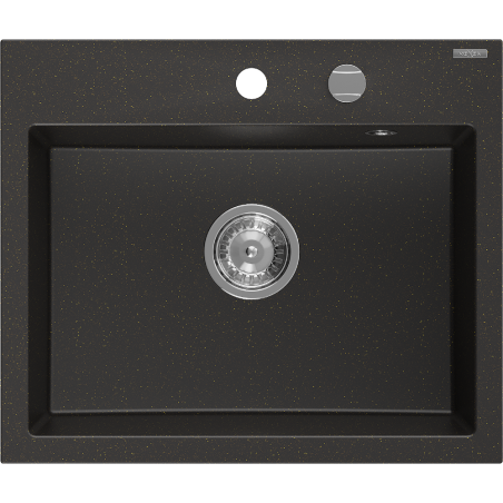 Mexen Oscar chiuvetă de granit 1-cameră 580 x 490 mm, negru/auriu metalizat, sifon crom - 6519581000-75