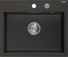 Mexen Oscar chiuvetă de granit cu 1 compartiment 580 x 490 mm, negru/auriu metalic, sifon cromat - 6519581000-75