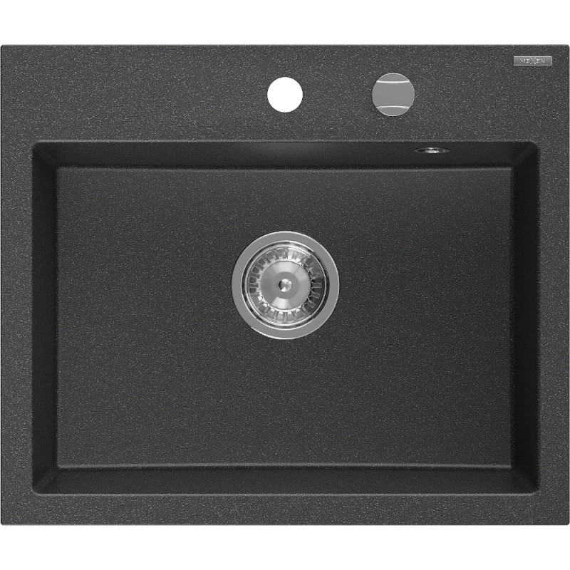 Mexen Oscar chiuvetă de granit cu 1 compartiment 580 x 490 mm, neagră cu pete, sifon crom - 6519581000-76