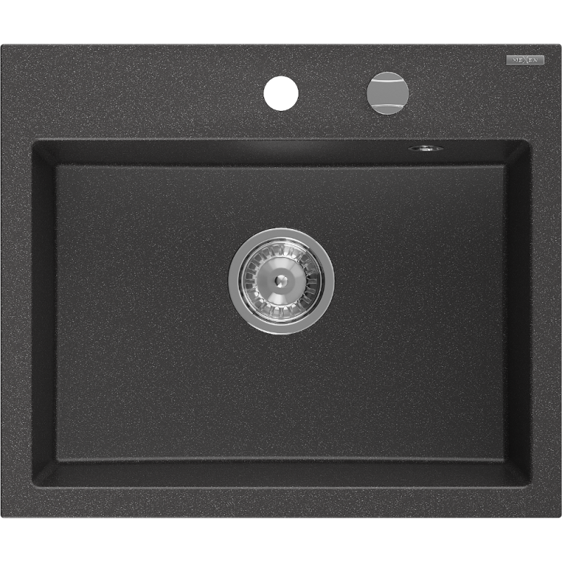 Mexen Oscar chiuvetă de granit cu 1 compartiment 580 x 490 mm, negru cu pete, sifon crom - 6519581000-76