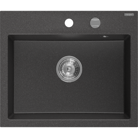 Mexen Oscar chiuvetă de granit cu 1 compartiment 580 x 490 mm, neagră cu pete, sifon crom - 6519581000-76