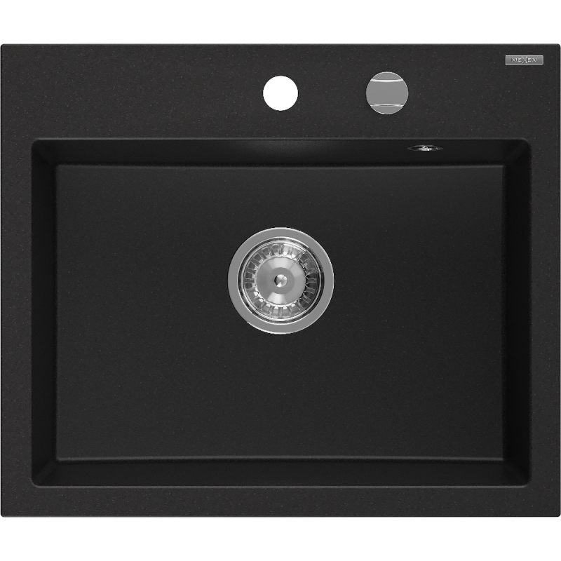 Mexen Oscar chiuvetă din granit cu 1 compartiment 580 x 490 mm, negru, sifon crom - 6519581000-77