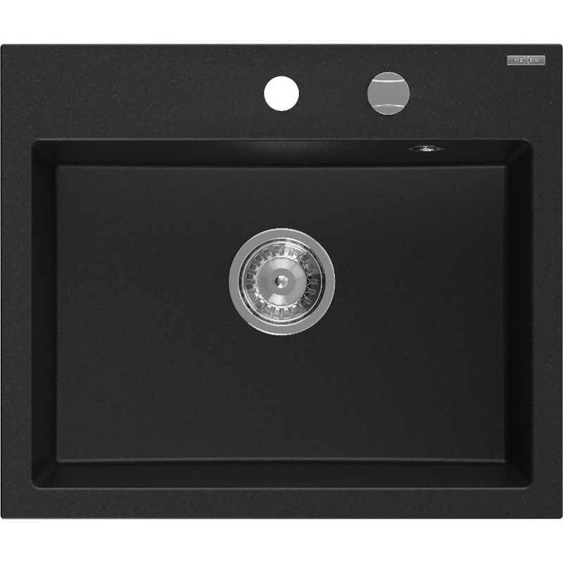 Mexen Oscar chiuvetă din granit cu 1 cuvă 580 x 490 mm, neagră, sifon cromat - 6519581000-77