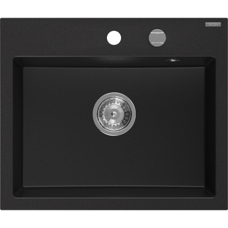 Mexen Oscar chiuvetă din granit cu 1 compartiment 580 x 490 mm, negru, sifon crom - 6519581000-77