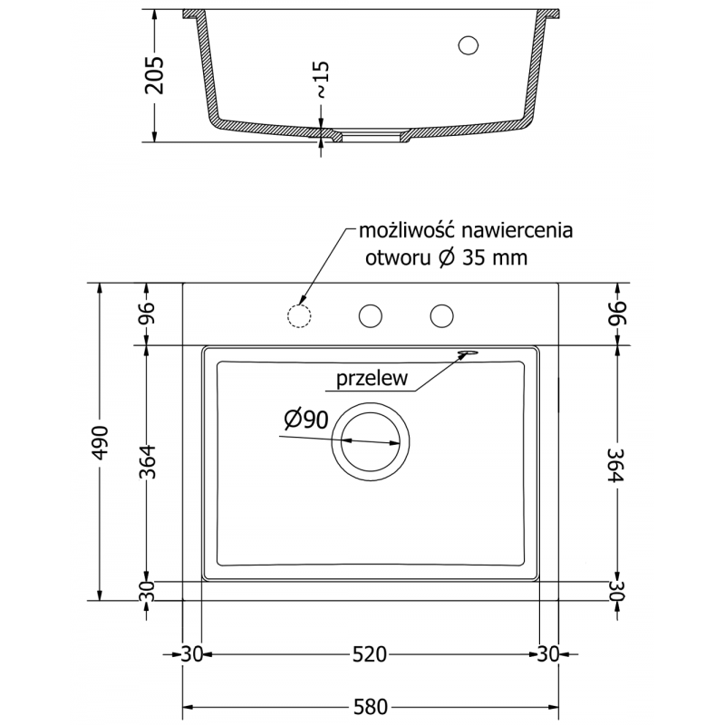 Mexen Oscar chiuvetă granit 1-cu-vadru 580 x 490 mm, bej, sifon auriu - 6519581000-69-G
