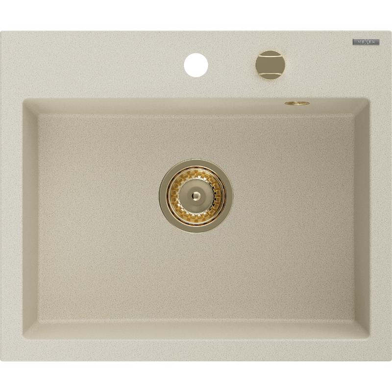 Mexen Oscar chiuvetă granit 1-cameră 580 x 490 mm, bej, sifon auriu - 6519581000-69-G