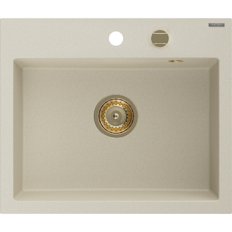 Mexen Oscar chiuvetă granit 1-cu-vadru 580 x 490 mm, bej, sifon auriu - 6519581000-69-G