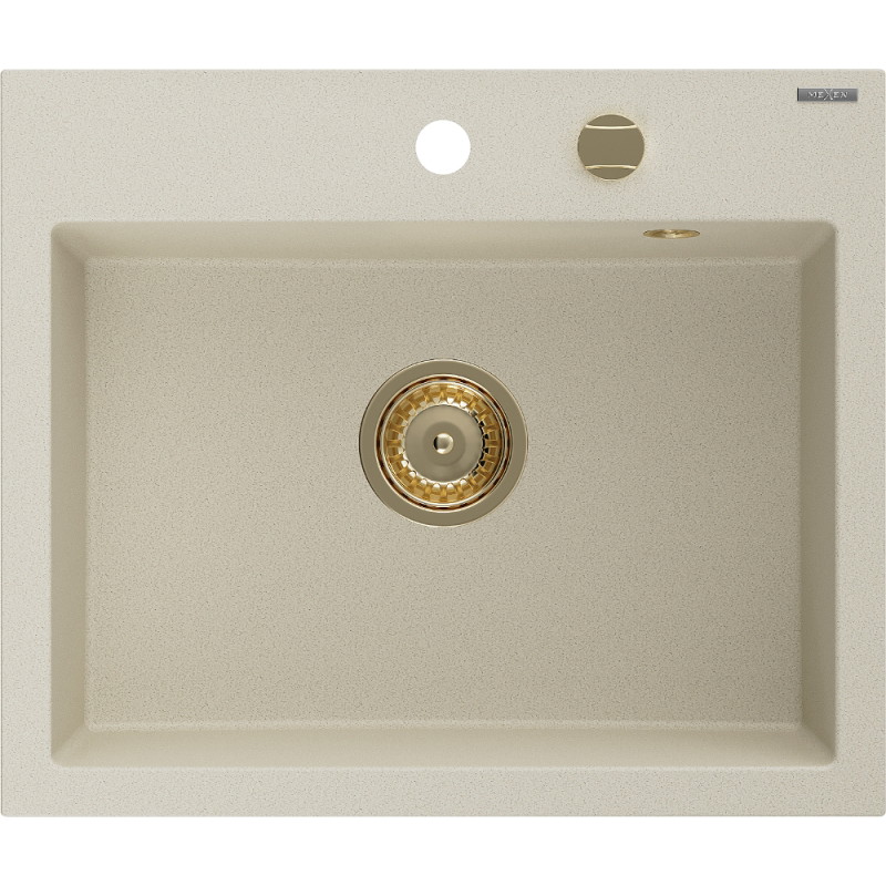 Mexen Oscar gránit egymedencés mosogató 580 x 490 mm, bézs, arany szifonnal - 6519581000-69-G