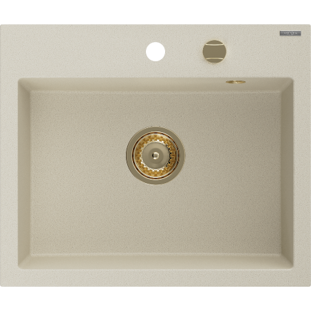Chiuvetă de granit Mexen Oscar cu 1 compartiment 580 x 490 mm, bej, sifon auriu - 6519581000-69-G