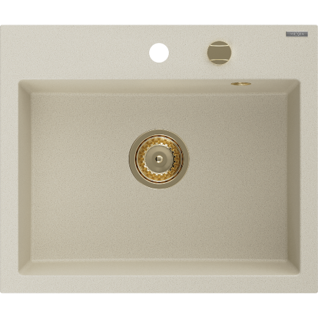 Mexen Oscar chiuvetă granit 1-cameră 580 x 490 mm, bej, sifon auriu - 6519581000-69-G