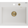 Mexen Oscar chiuvetă de granit cu 1 compartiment 580 x 490 mm, albă, sifon auriu - 6519581000-20-G