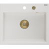 Mexen Oscar chiuvetă din granit cu 1 compartiment 580 x 490 mm, alb, sifon auriu - 6519581000-20-G