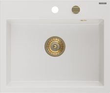Mexen Oscar chiuvetă de granit cu 1 compartiment 580 x 490 mm, albă, sifon auriu - 6519581000-20-G