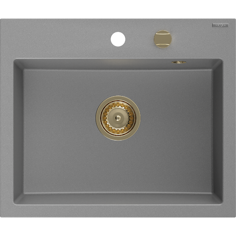 Mexen Oscar egymedencés gránit mosogató 580 x 490 mm, szürke, arany szifonnal - 6519581000-71-G