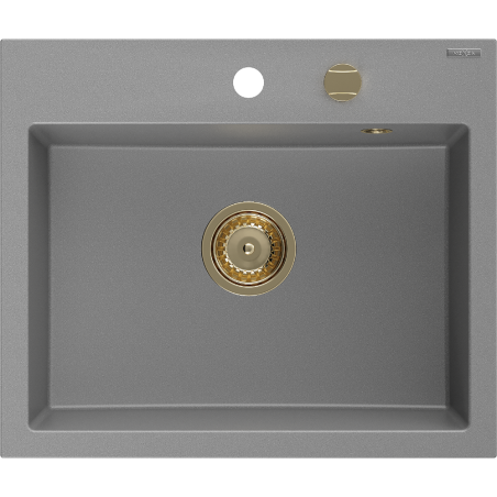 Mexen Oscar chiuvetă granit 1-cameră 580 x 490 mm, gri, sifon auriu - 6519581000-71-G