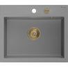 Mexen Oscar chiuvetă de granit cu o singură cuvă 580 x 490 mm, gri, sifon auriu - 6519581000-71-G