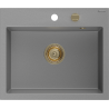 Mexen Oscar chiuvetă granit 1-cameră 580 x 490 mm, gri, sifon auriu - 6519581000-71-G