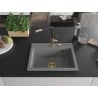 Mexen Oscar chiuvetă de granit cu o singură cuvă 580 x 490 mm, gri, sifon auriu - 6519581000-71-G
