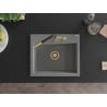 Mexen Oscar chiuvetă de granit cu o singură cuvă 580 x 490 mm, gri, sifon auriu - 6519581000-71-G