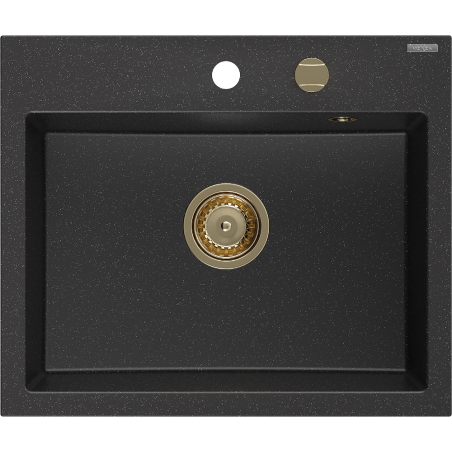 Mexen Oscar chiuvetă granit 1-cameră 580 x 490 mm, negru/argintiu metalic, sifon auriu - 6519581000-73-G