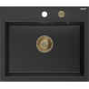 Mexen Oscar chiuvetă granit 1-cameră 580 x 490 mm, negru/argintiu metalic, sifon auriu - 6519581000-73-G