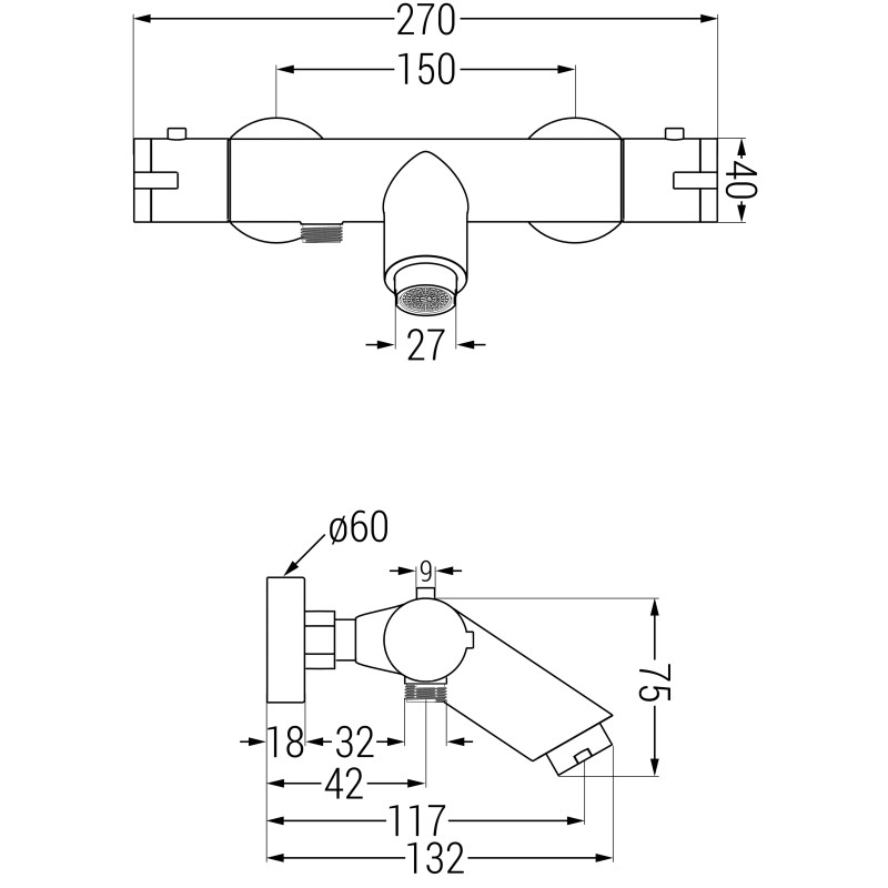 Mexen Kai baterie cadă termostatică, gri pistol periat - 77300-66
