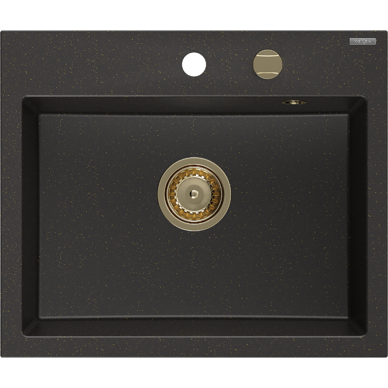 Mexen Oscar chiuvetă de granit cu 1 compartiment 580 x 490 mm, negru/auriu metalic, sifon auriu - 6519581000-75-G