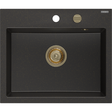 Mexen Oscar 1-medencés gránit mosogató 580 x 490 mm, fekete/arany metál, arany szifon - 6519581000-75-G