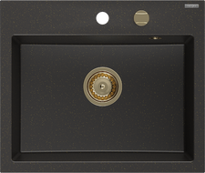 Mexen Oscar chiuvetă de granit cu 1 compartiment 580 x 490 mm, negru/auriu metalic, sifon auriu - 6519581000-75-G