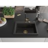 Mexen Oscar 1-medencés gránit mosogató 580 x 490 mm, fekete/arany metál, arany szifon - 6519581000-75-G