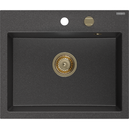 Mexen Oscar chiuvetă granit 1-cameră 580 x 490 mm, negru presărat, sifon auriu - 6519581000-76-G