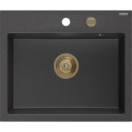 Mexen Oscar egymedencés gránit mosogató 580 x 490 mm, fekete pettyes, arany szifon - 6519581000-76-G