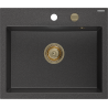 Mexen Oscar chiuvetă de granit cu 1 compartiment 580 x 490 mm, negru pătat, sifon auriu - 6519581000-76-G