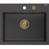 Mexen Oscar egymedencés gránit mosogató 580 x 490 mm, fekete pettyes, arany szifon - 6519581000-76-G
