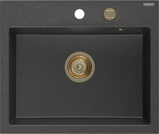 Mexen Oscar chiuvetă de granit cu 1 compartiment 580 x 490 mm, negru pătat, sifon auriu - 6519581000-76-G