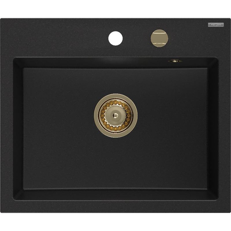 Mexen Oscar chiuvetă de granit 1-cameră 580 x 490 mm, negru, sifon auriu - 6519581000-77-G