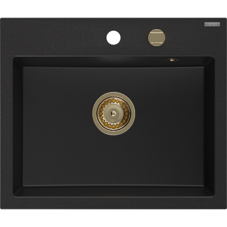 Mexen Oscar 1-kamrás gránitmosogató 580 x 490 mm, fekete, arany szifonnal - 6519581000-77-G