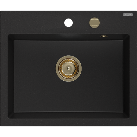 Mexen Oscar gránit mosogató 1-medencés 580 x 490 mm, fekete, arany szifon - 6519581000-77-G