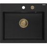 Mexen Oscar 1-kamrás gránitmosogató 580 x 490 mm, fekete, arany szifonnal - 6519581000-77-G
