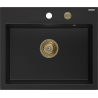 Mexen Oscar chiuvetă de granit cu o cuvă 580 x 490 mm, negru, sifon auriu - 6519581000-77-G