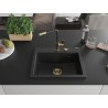 Mexen Oscar chiuvetă de bucătărie granit cu 1 compartiment 580 x 490 mm, negru, sifon auriu - 6519581000-77-G