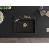 Mexen Oscar chiuvetă de bucătărie granit cu 1 compartiment 580 x 490 mm, negru, sifon auriu - 6519581000-77-G