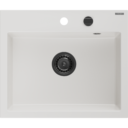 Mexen Oscar chiuvetă de bucătărie din granit cu 1 compartiment 580 x 490 mm, albă, sifon negru - 6519581000-20-B