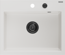 Mexen Oscar chiuvetă de bucătărie din granit cu 1 compartiment 580 x 490 mm, albă, sifon negru - 6519581000-20-B