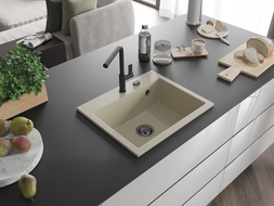 Mexen Oscar chiuvetă granit 1-cam 580 x 490 mm, bej, sifon negru - 6519581000-69-B