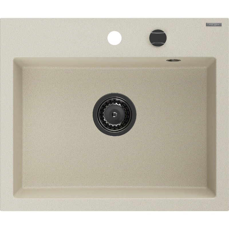 Mexen Oscar chiuvetă de granit cu 1 cuvă 580 x 490 mm, bej, sifon negru - 6519581000-69-B